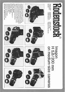 Rodenstock Imagon Lenses Range manual. Camera Instructions.